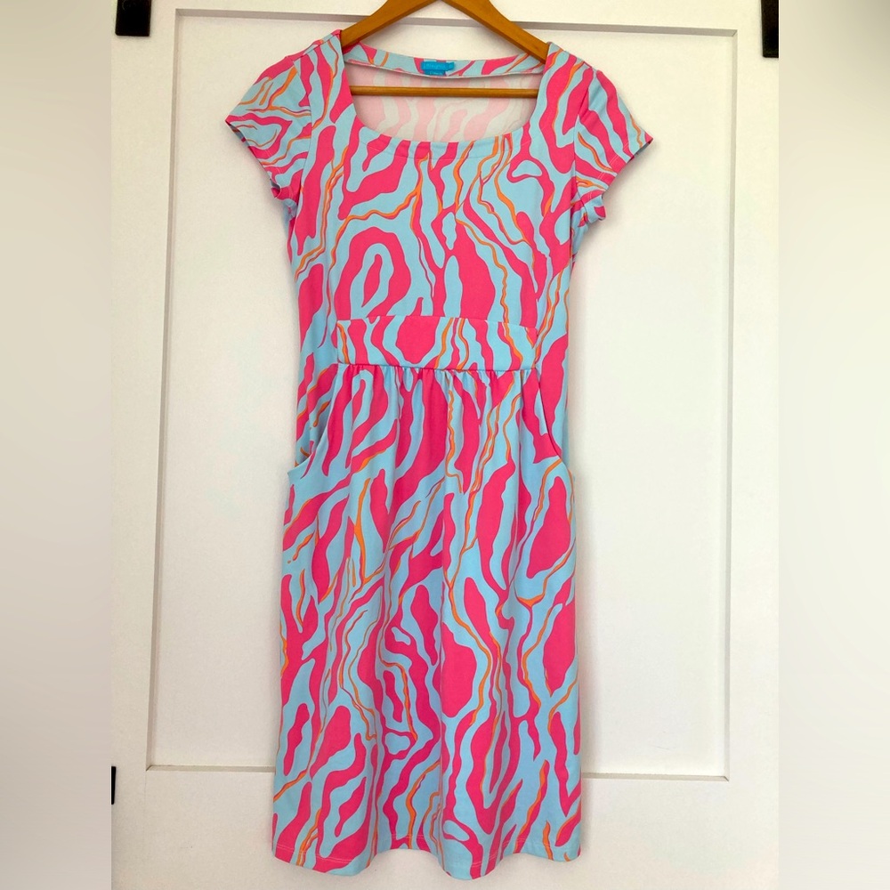 J McLaughlin Emma Dress Catalina Cloth Stretch Blue and Pink Women's Size XS.